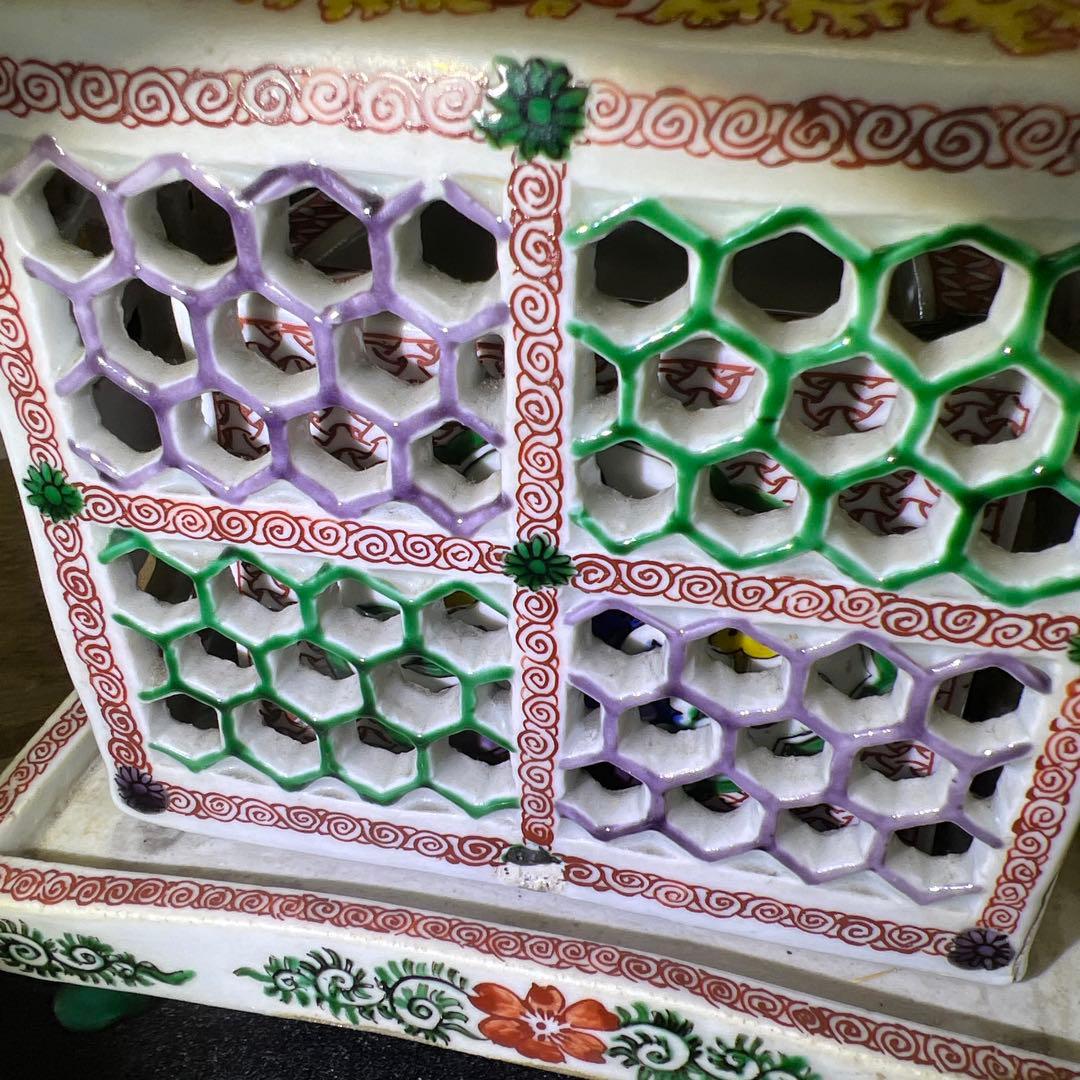 九谷焼虫籠透香炉　木箱付　約14.5×13×14㎝　東Y7-0507⭐︎2Fトコオ