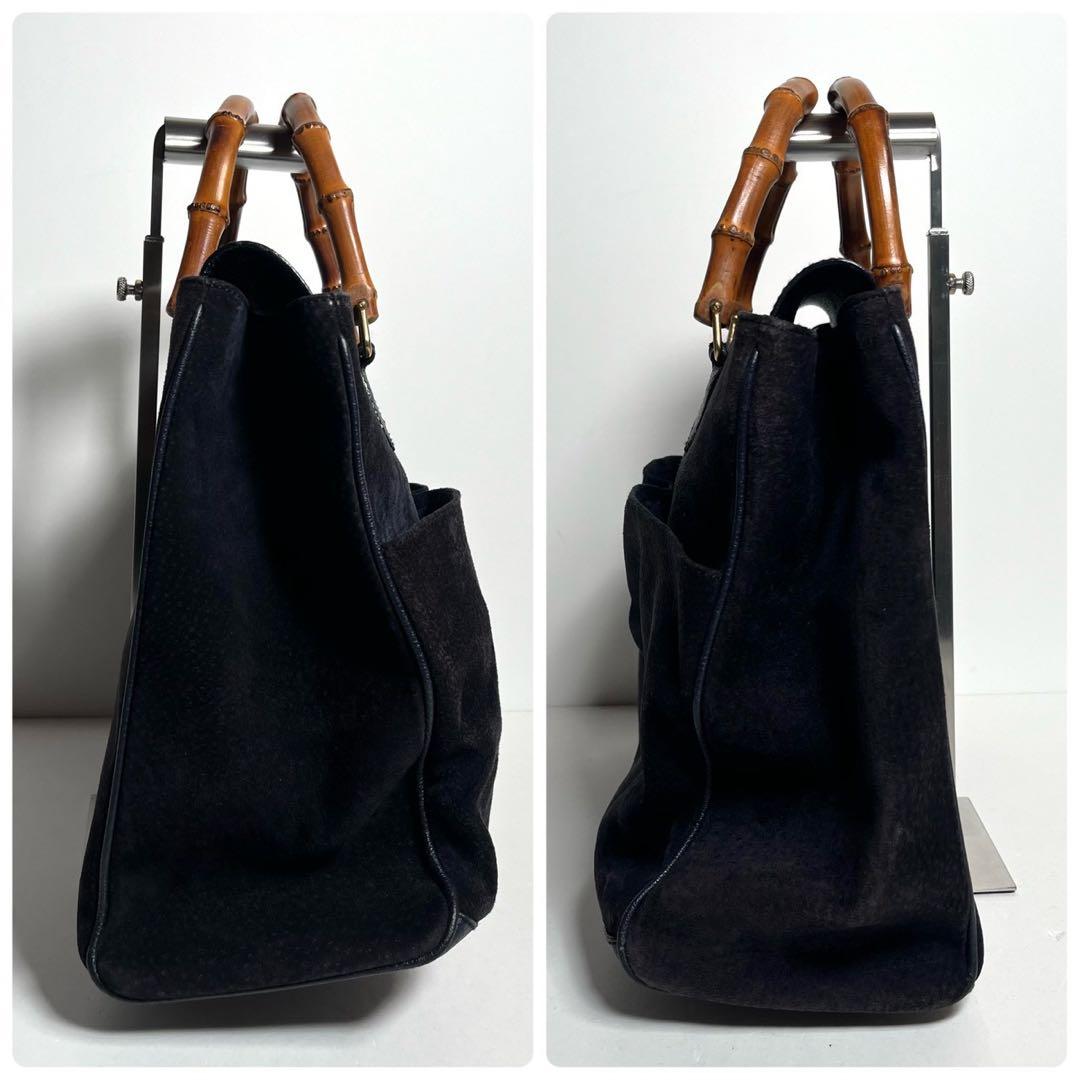 【希少✨】グッチ バンブー 2way ハンドバッグ スウェード 大容量 ネイビー