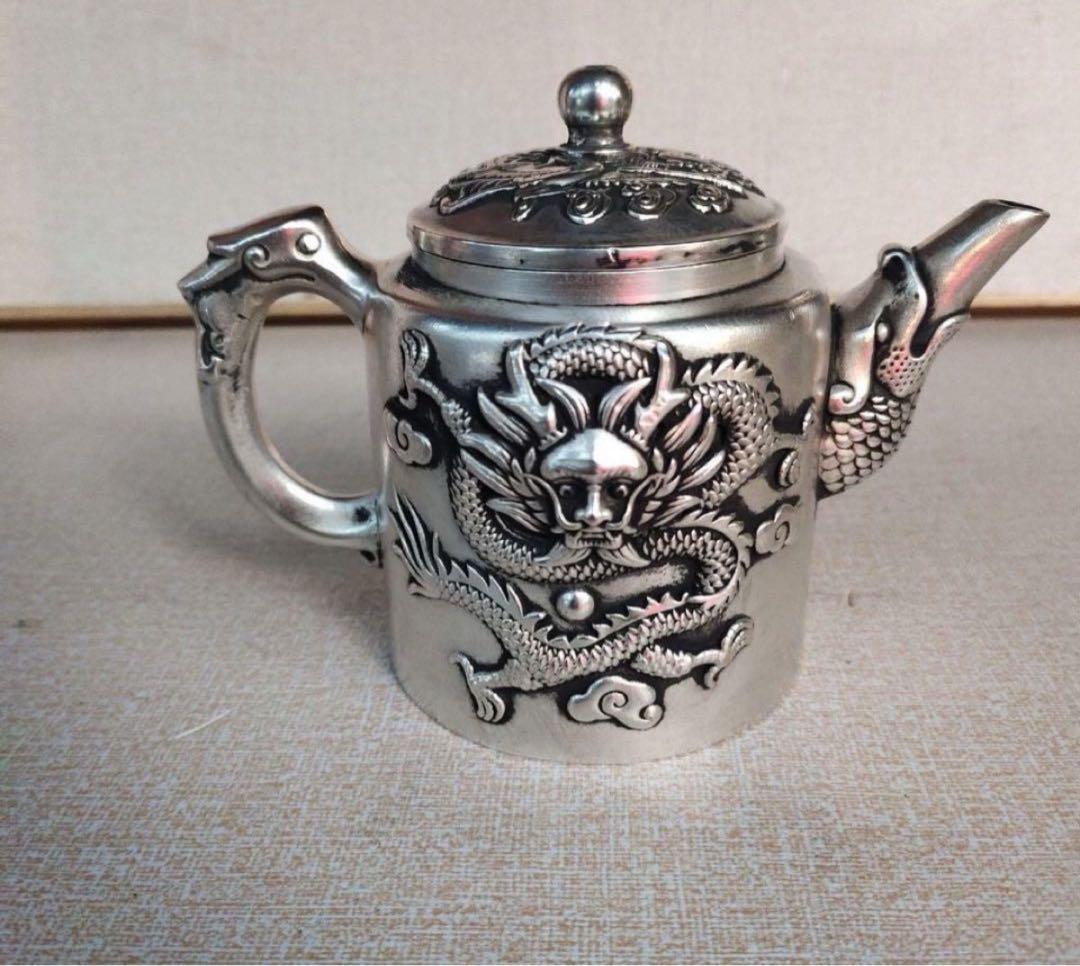 龍鳳茶壺 銅でティーポットを彫る コレクション工芸品 骨董品 置物