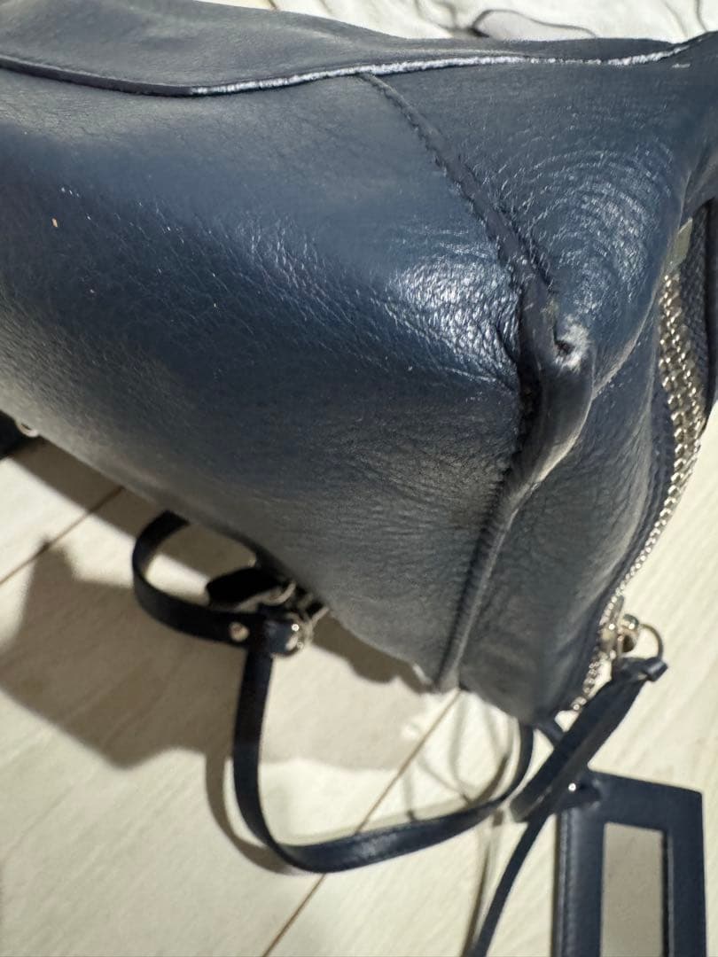 ネイビー レザー ショルダーバッグ　バレンシアガ　ペーパーミニバッグ