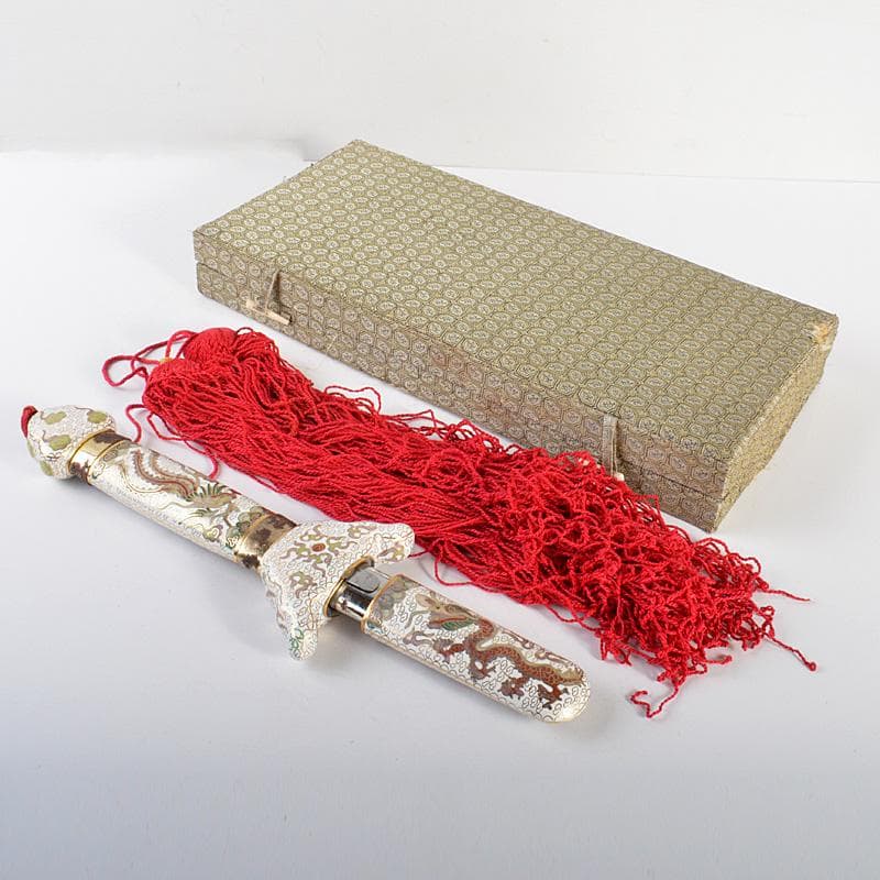 中国　仙鶴　武木研究院　七宝装飾品　鉄製　伸縮剣　箱付　C　5986C 中国 仙鶴 武木研究院 七宝装飾品 鉄製 伸縮剣 箱付 C 5986C 中国 仙鶴