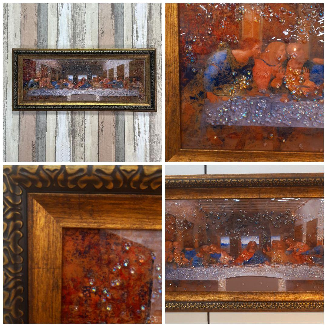 輸入雑貨　天然石　名画　『最後の晩餐』クリスタルアート　絵画　水晶絵　宝石アート