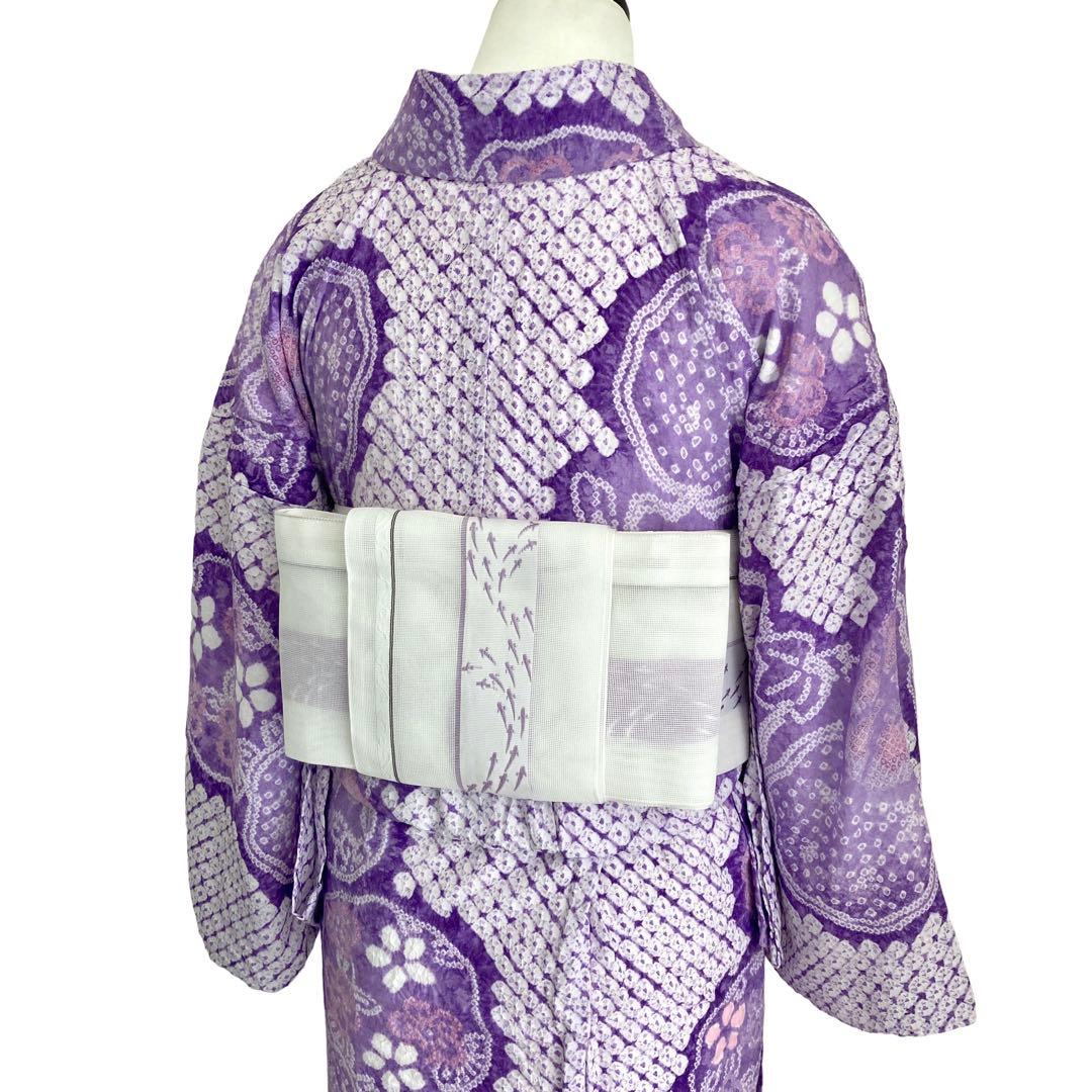 朝顔　紫色　果実　有松絞り　絞り染め　絞り浴衣　浴衣　NO44