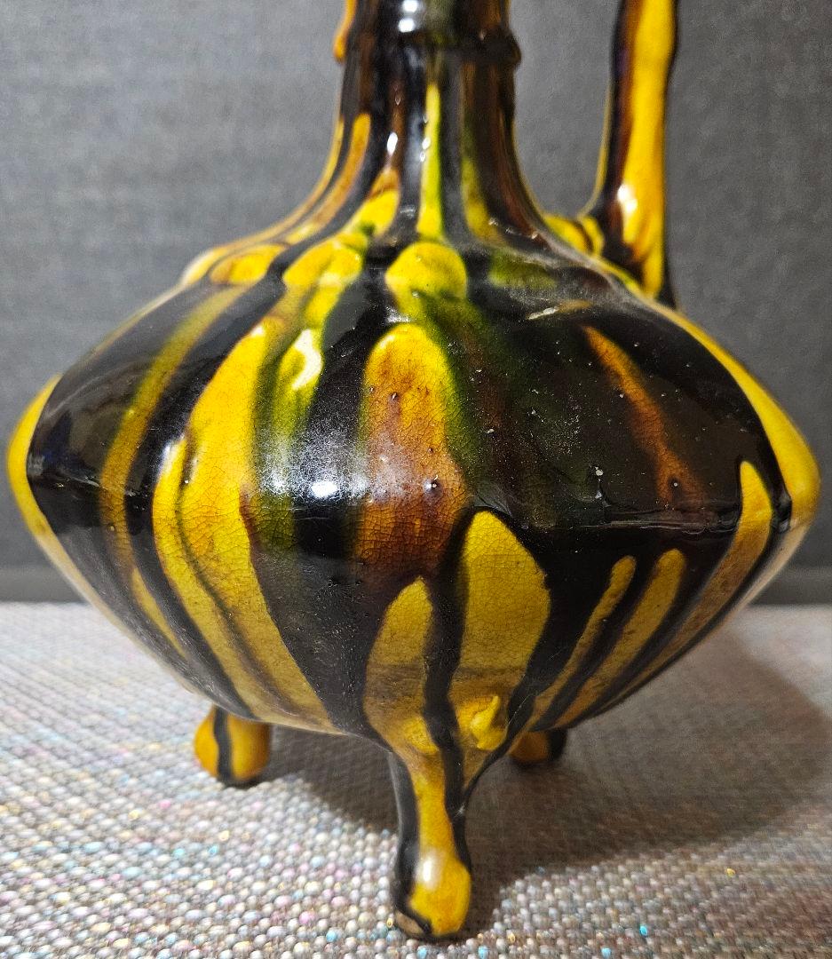 中国古美術 中国古陶磁器 古玩 時代物 遼三彩 鶏頭鶏冠形 手付水注