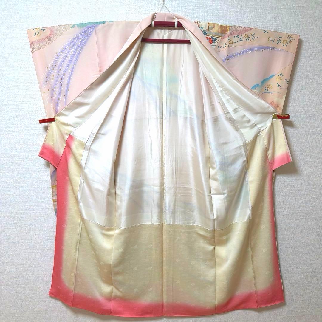 12 振袖フルセット 正絹 薄桃 ピンク 水色 金彩 暈し染め 華やか 小柄