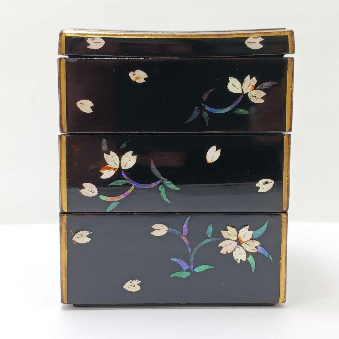 Y2447-6 長崎螺鈿 青貝蒔絵 三段重箱 共箱　う