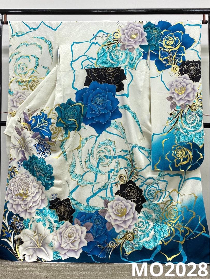 振袖 豪華 銀通し 刺繍 金彩 紋意匠 薔薇 身丈166cm 撥水加工済