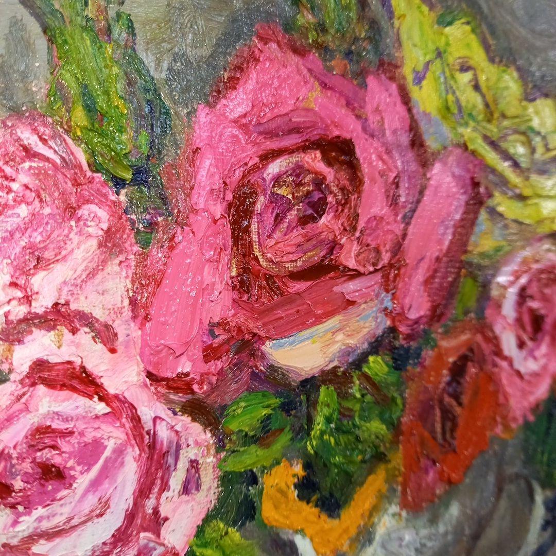 松本富太郎　スペイン壷の薔薇　油絵　油彩画　絵画