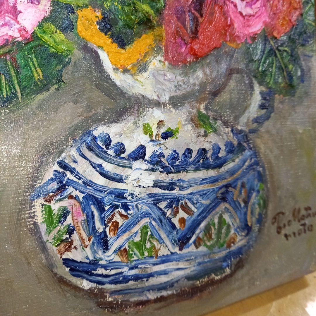 松本富太郎　スペイン壷の薔薇　油絵　油彩画　絵画