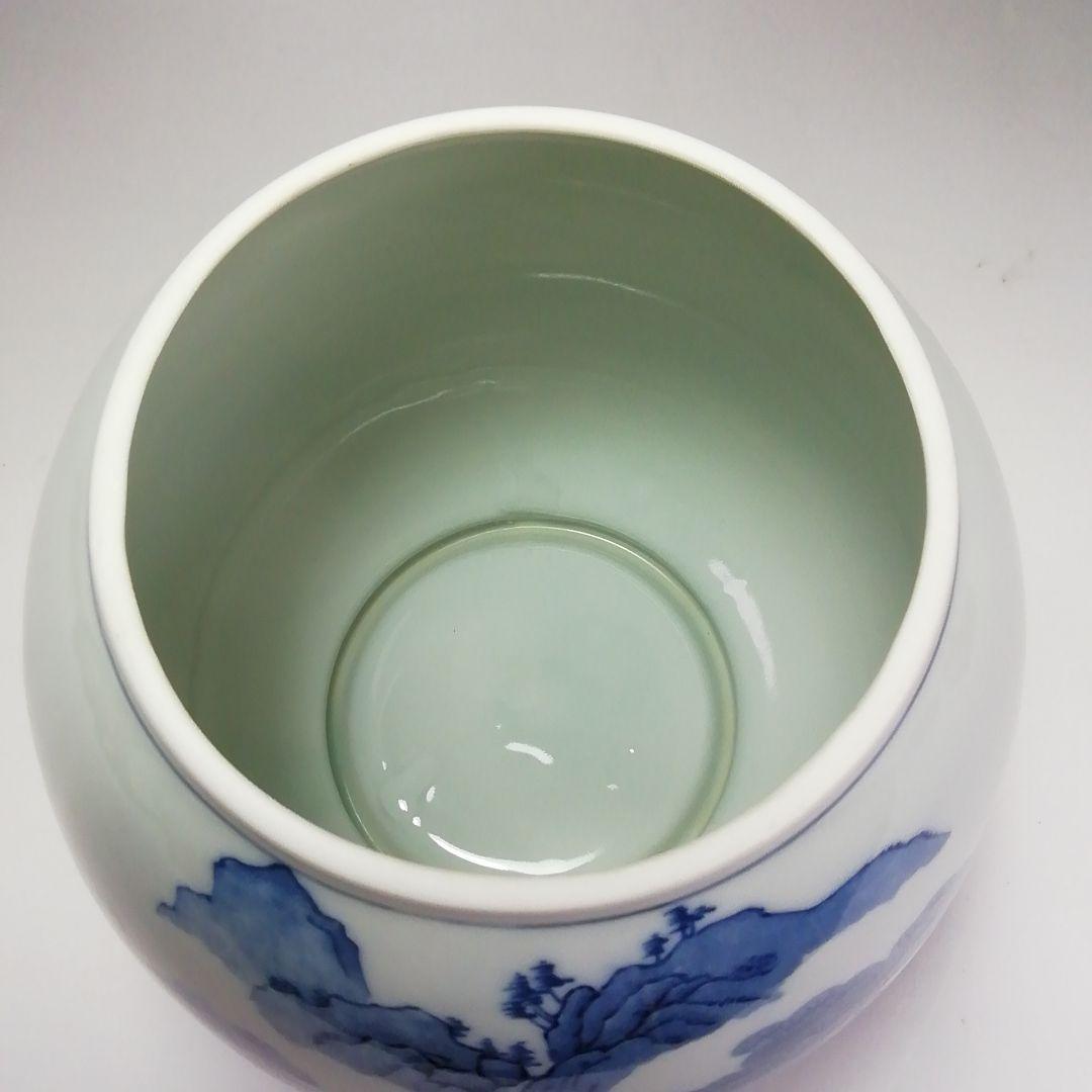 S402 水指 『染付 山水芋頭形』『加藤郷山造』 共箱 茶道具