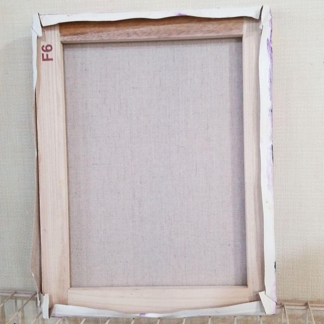 キャンバス油絵 専用 カラフルなお花とモノトーンの食器があるテーブル