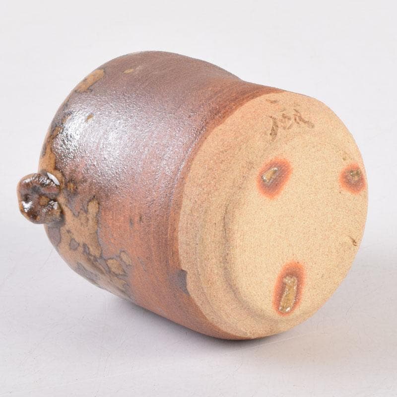 茶道具 萩焼 守繁栄徹作 耳付茶入 名物鷄頭金襴仕覆付 共布共箱 V 8498