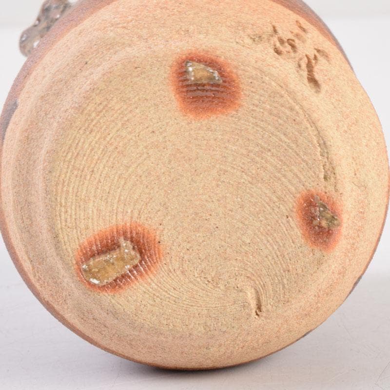 茶道具 萩焼 守繁栄徹作 耳付茶入 名物鷄頭金襴仕覆付 共布共箱 V 8498