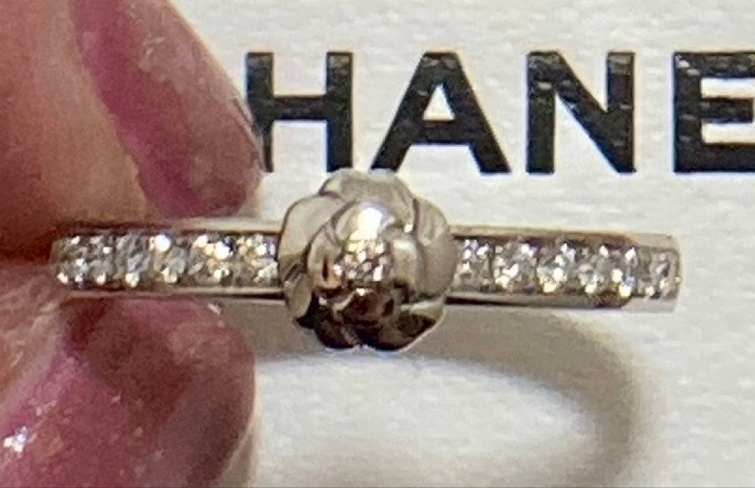 2日に取消CHANEL カメリアプラチナ950 ハーフダイヤリング#48シャネル