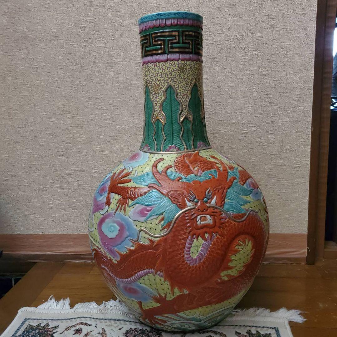 中国古玩　粉彩雲龍紋　大花瓶　天球瓶 中国古玩 粉彩雲龍紋 大花瓶 天球瓶 【公式通販】