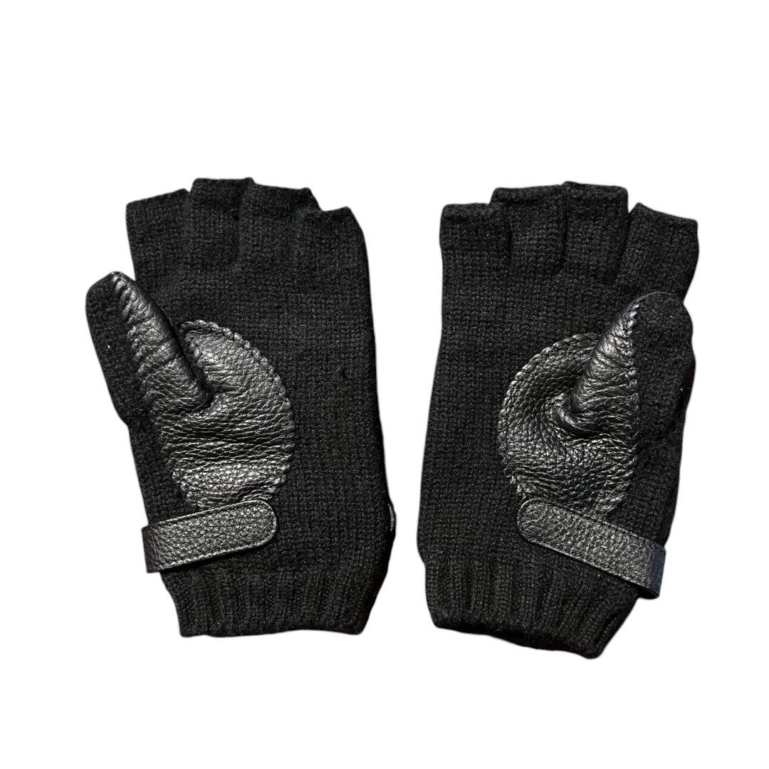 現行品 カシミヤ100% HERMES 《リオネル》 グローブ レザー 黒 M