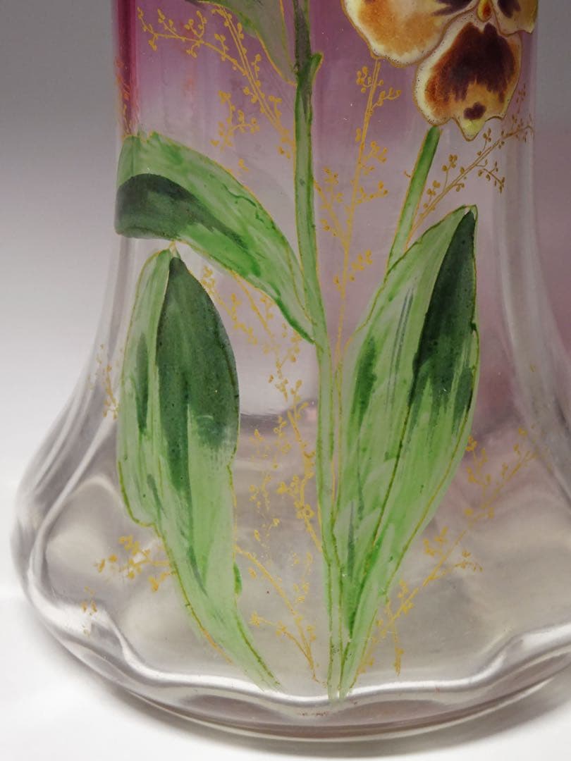 20世紀初頭 フランスアンティーク 金赤ガラス エナメル・金彩スミレ図