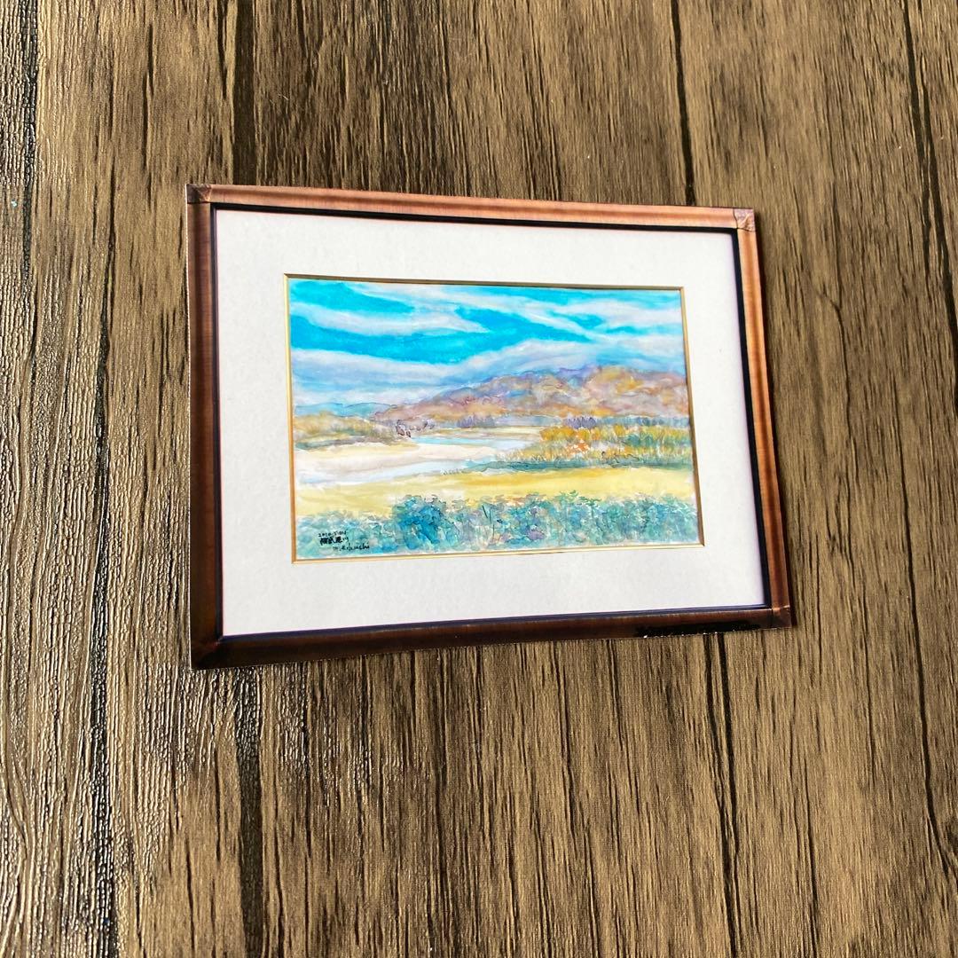 絵画 水彩画 風景画 原画 P10「阿武隈川」菊地正則 美品 額付き サイン