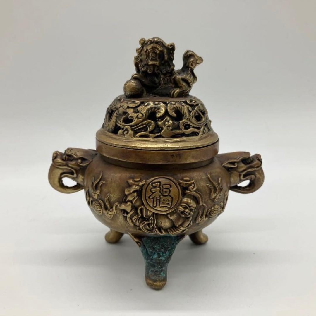 骨董獅子香炉金属製乾隆年製アンティーク