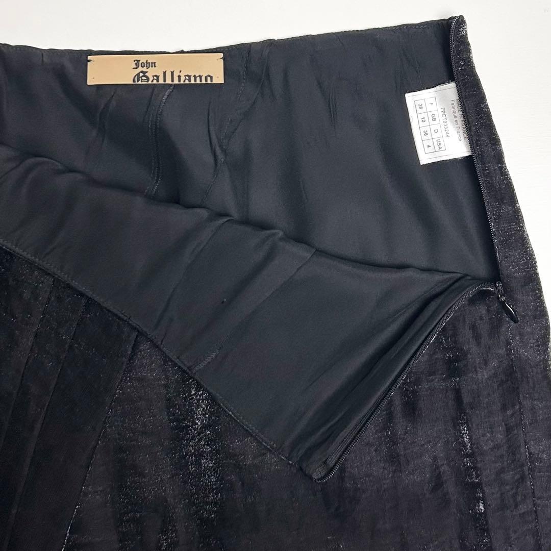 【美品】ジョンガリアーノ/アシンメトリータックスカート/ブラック/シルク/光沢
