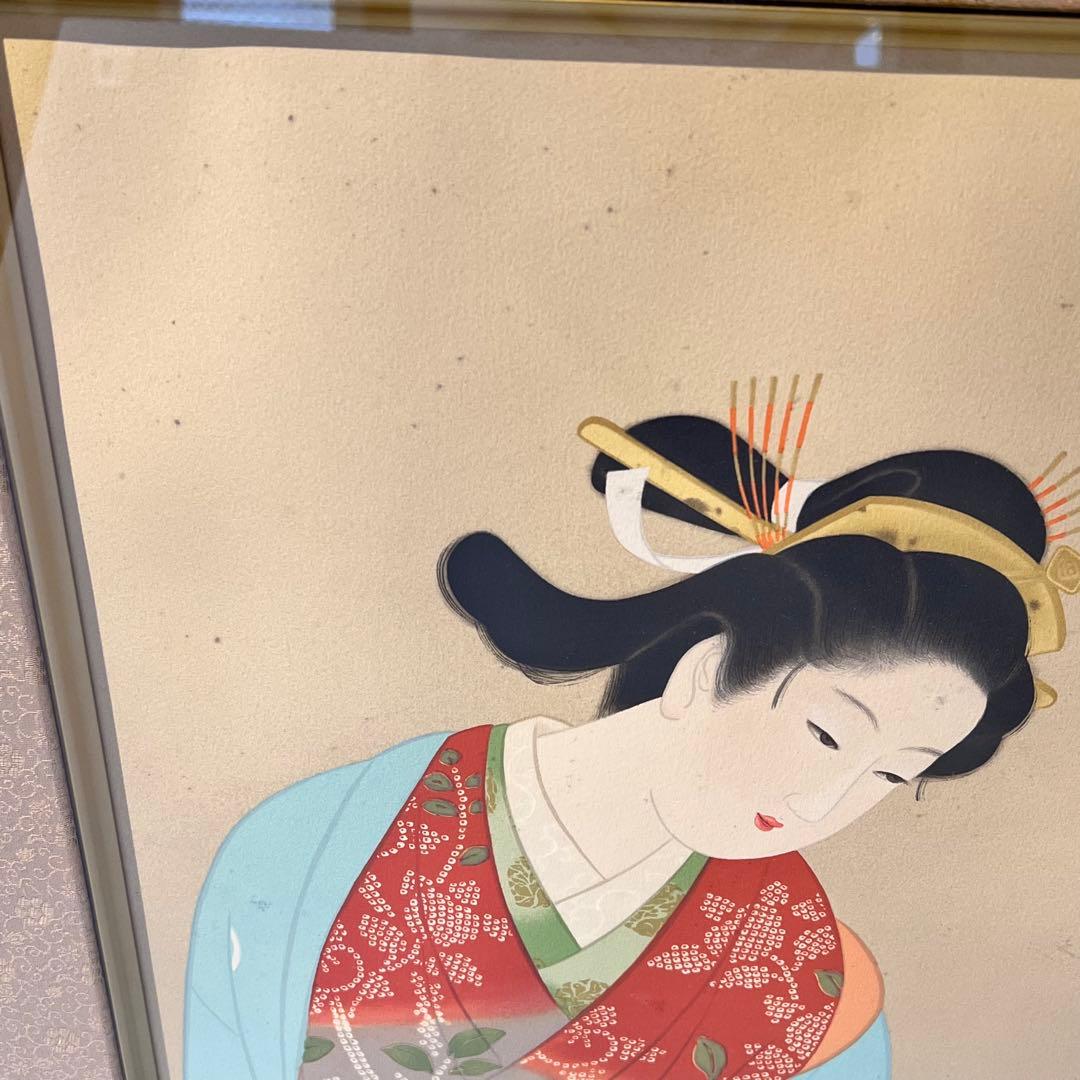 上村松園 【菊寿】 シルクスクリーン 刷込みサイン 印章有り