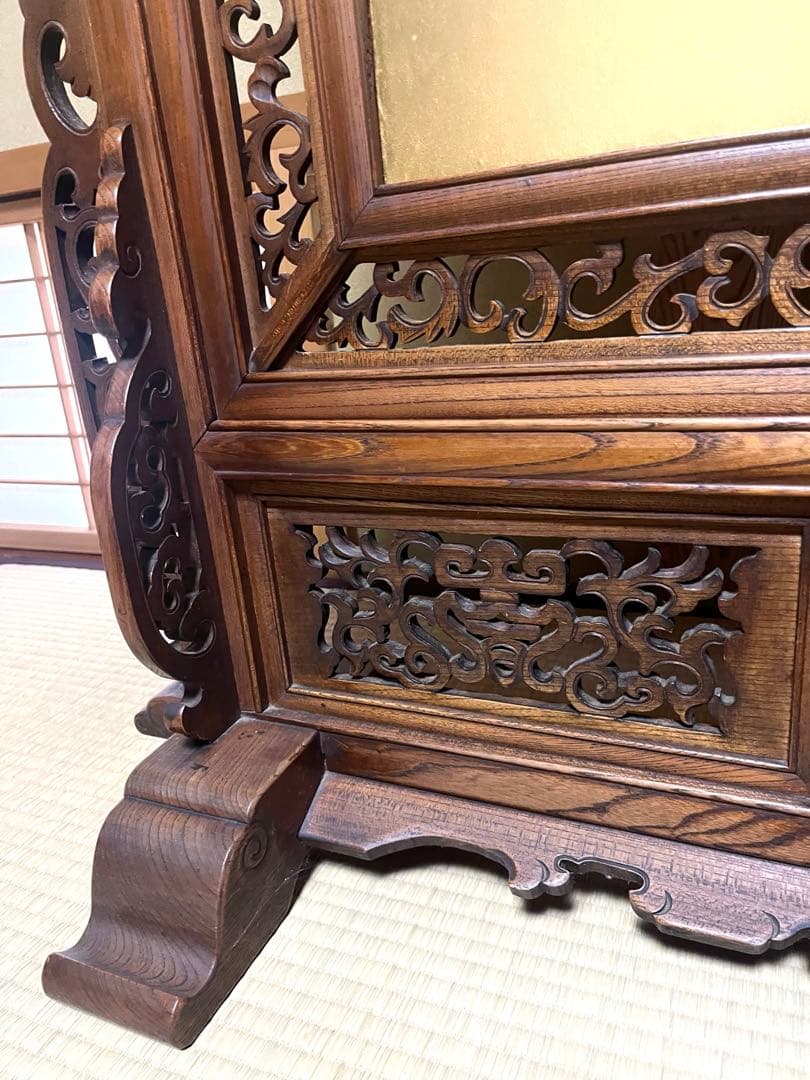 衝立 金に虎と松の絵 和風衝立 間仕切り アンティーク 年代物