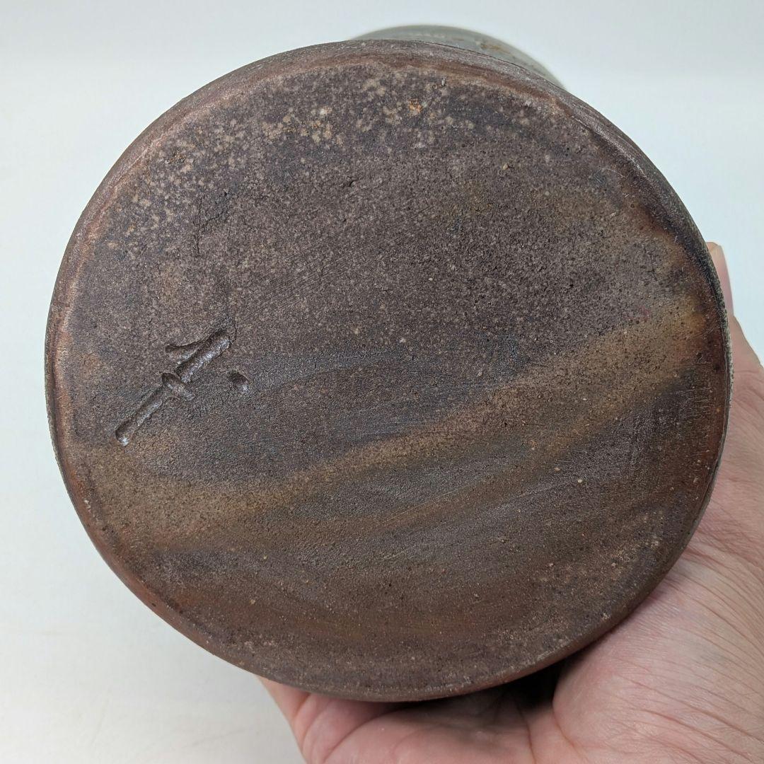 石田安弘 備前焼 耳付花入 共箱共布栞 花器 フラワーベース 花瓶 華道具 花生