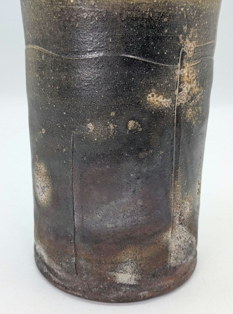 石田安弘 備前焼 耳付花入 共箱共布栞 花器 フラワーベース 花瓶 華道具 花生