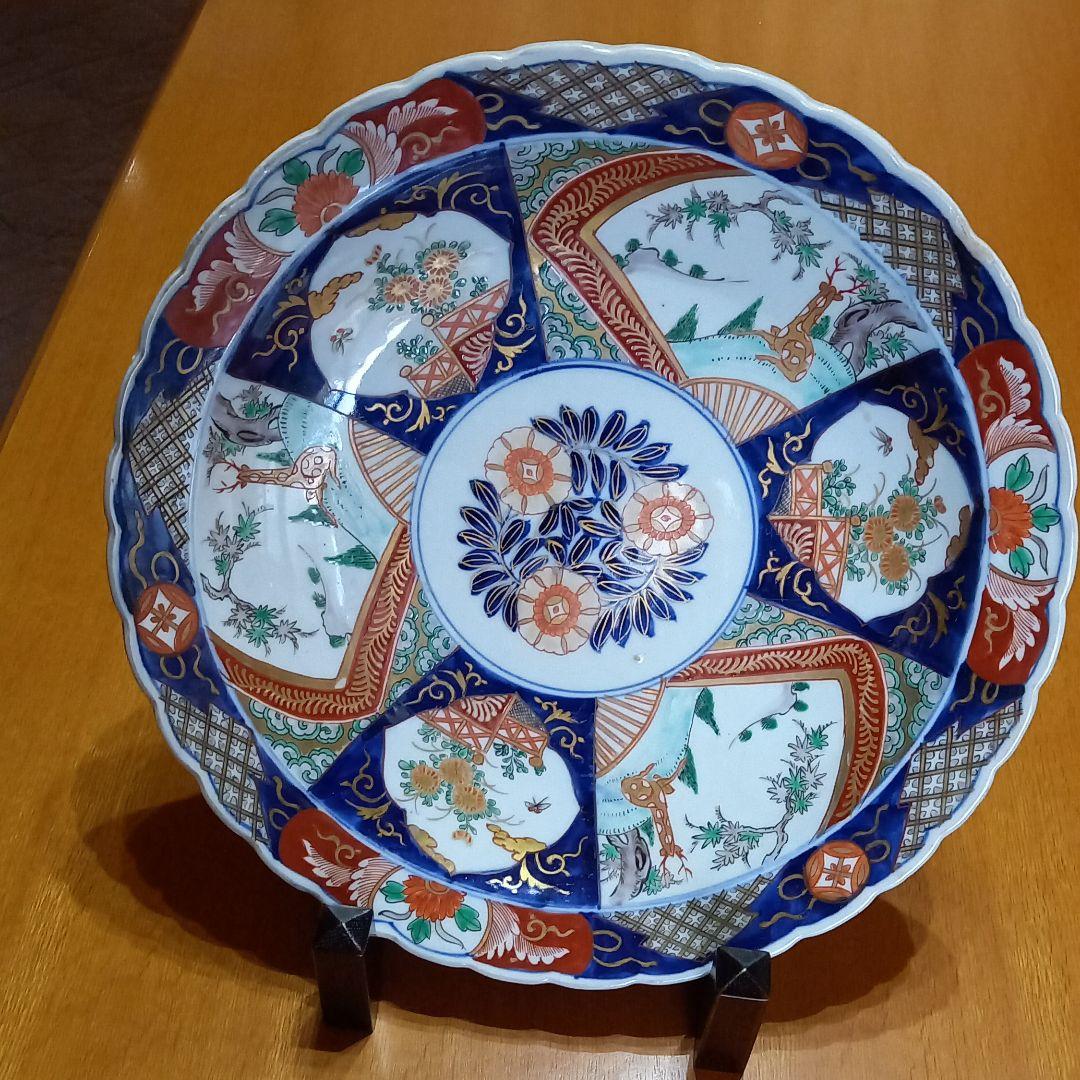 古伊万里赤絵錦輪花大皿一尺三寸五分 古伊万里 古