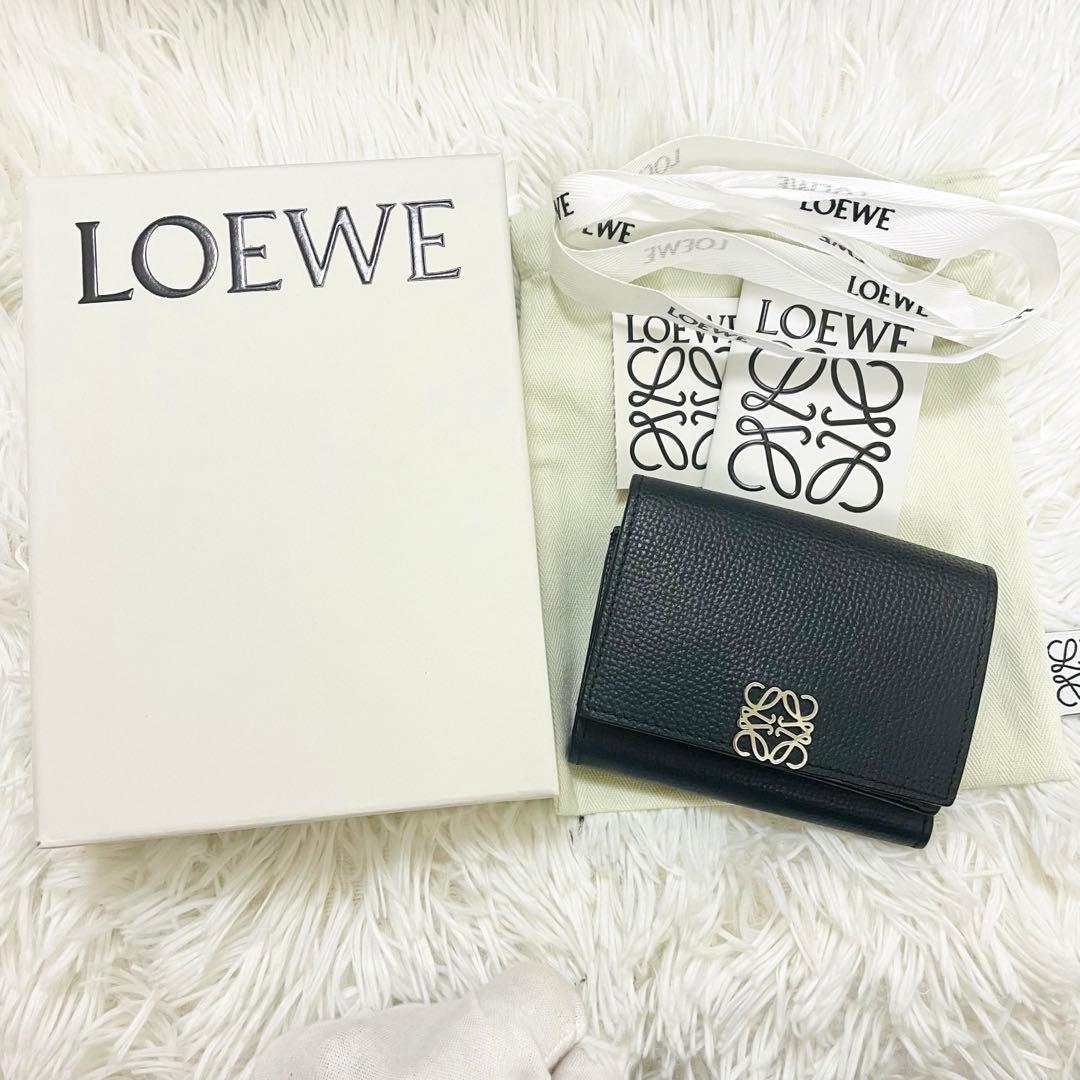 未使用級✨付属完備✨ロエベ 三つ折り トライフォールド レザー オールブラック