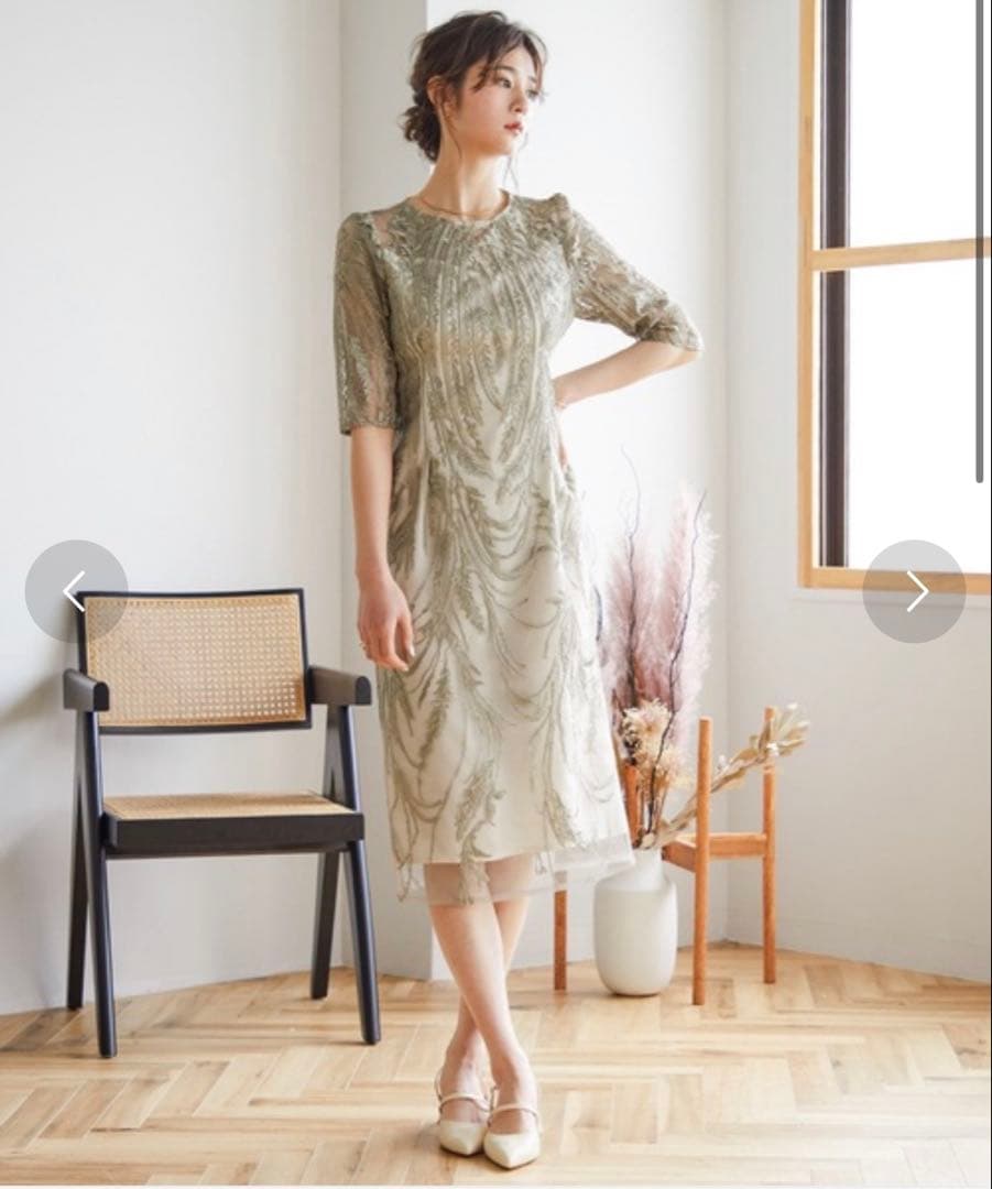 オケージョン用刺繍レースバックリボンドレス S