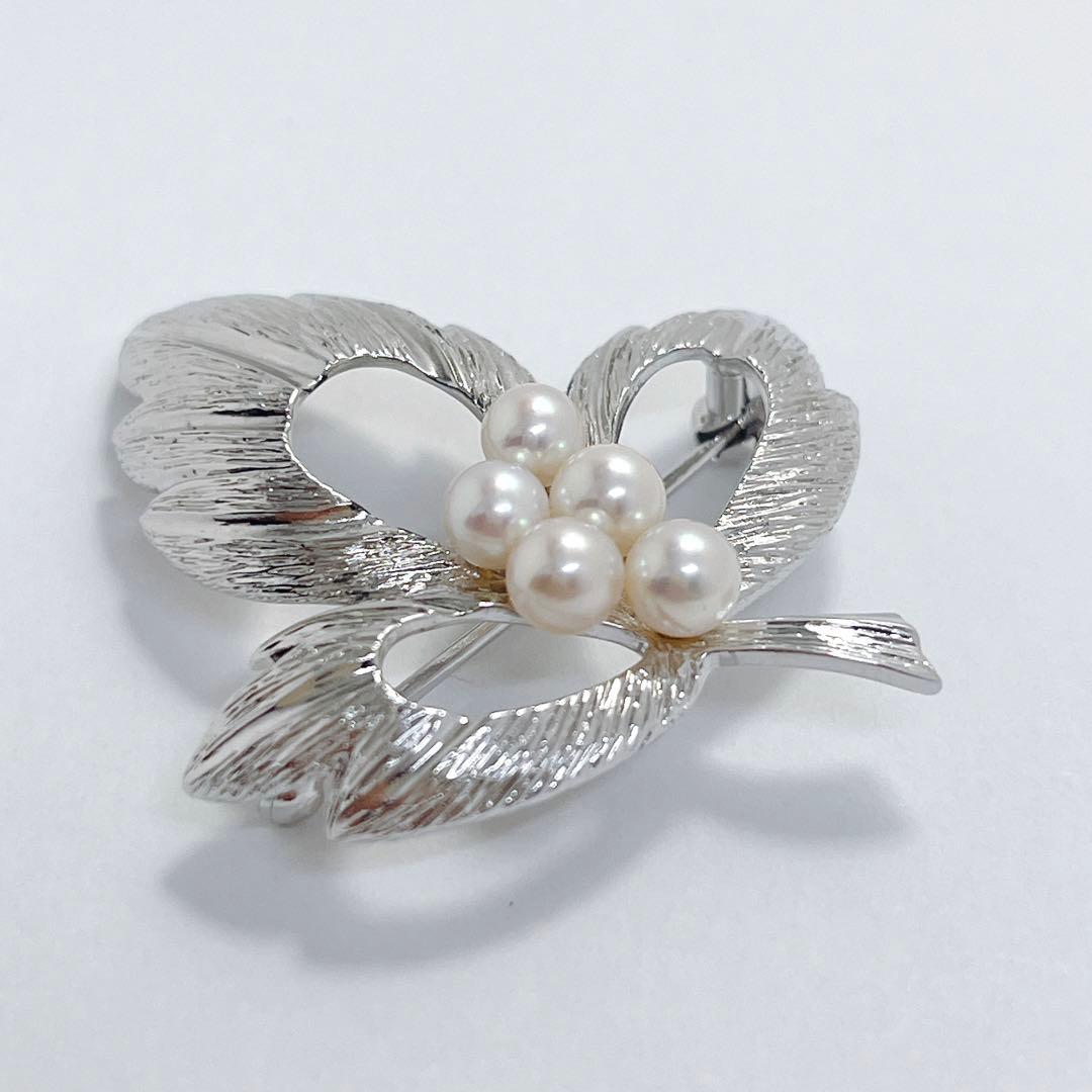 極美品✨MIKIMOTO ミキモト アコヤパール ブローチ コサージュ リーフ