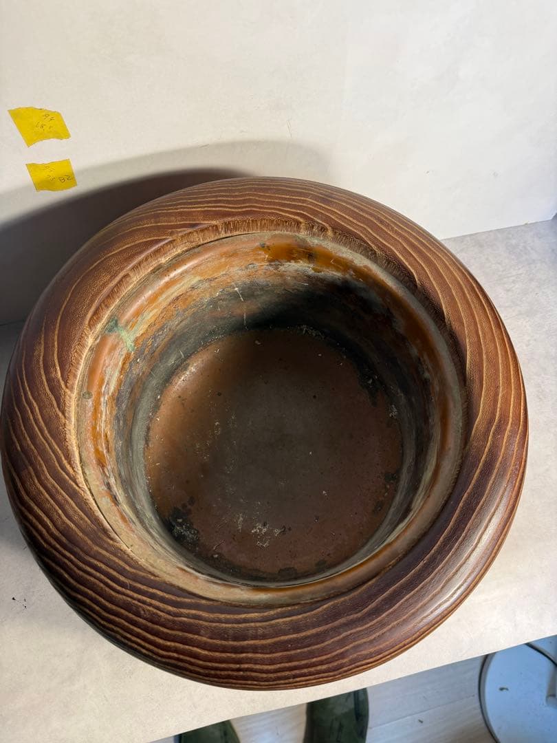 昭和初期 大胆な杢目が目を引く桐の火鉢 木胴銅張り 古民具 当時物