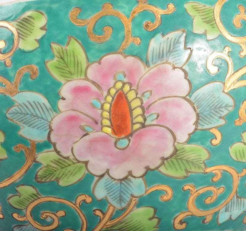 中国　新渡　粉彩　花唐草文　蓋物　菓子鉢　C　R4284