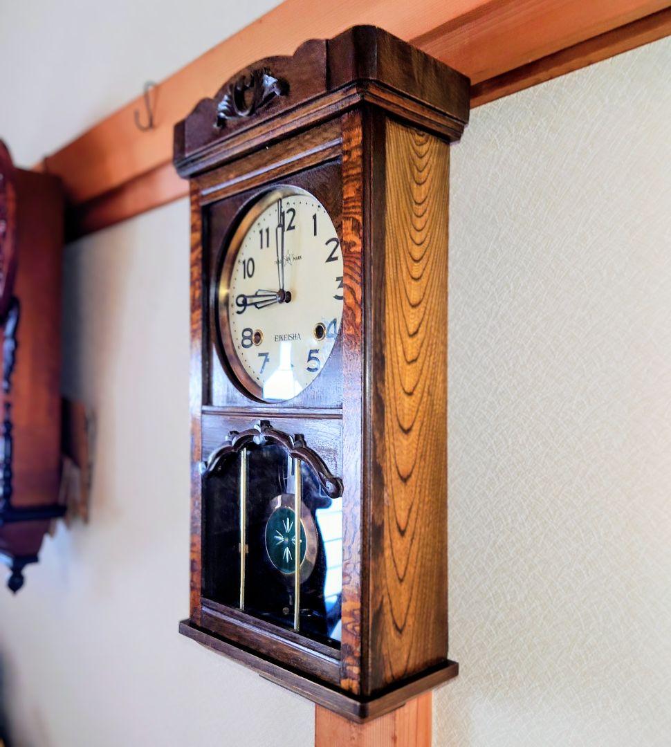 〈完動・美品〉栄計舎　OCCUPIED JAPAN　本打式宮型ゼンマイ振り子時計