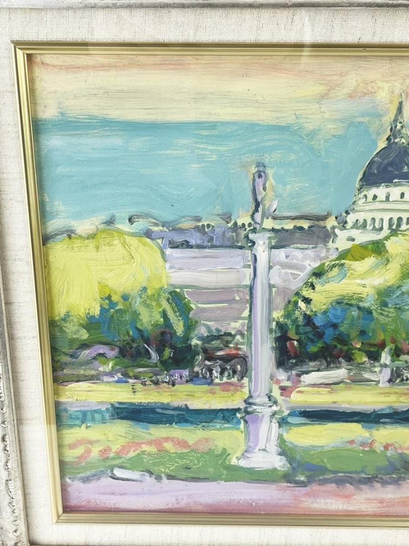 美品 大前博士作 真贋保証 六月のルクサンブル 風景画 6号 額装 直筆サイン