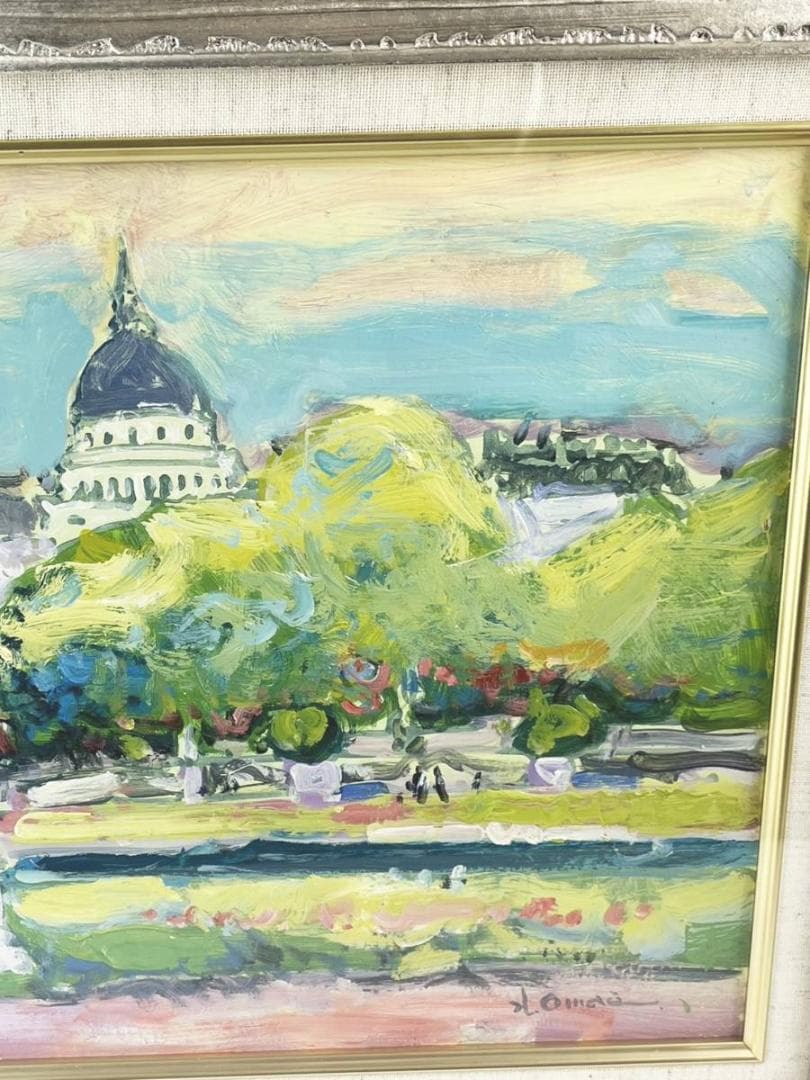 美品 大前博士作 真贋保証 六月のルクサンブル 風景画 6号 額装 直筆サイン