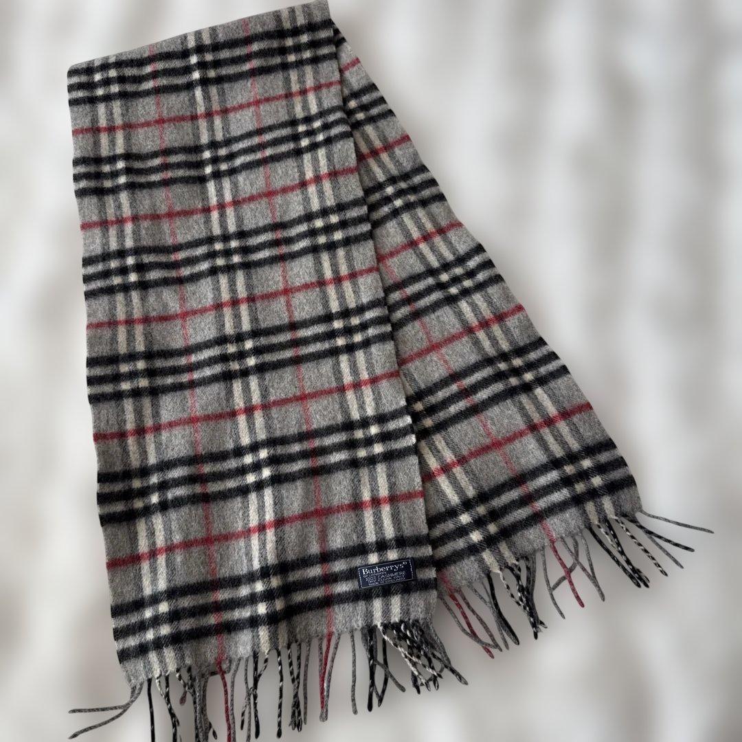 バーバリー カシミヤ100 マフラー ノバチェック グレー - メルカリ