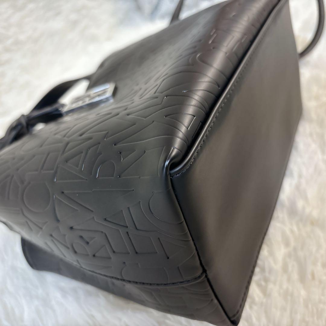 アルマーニ オールオーバー エンボスロゴ 2way ハンドバッグ ショルダー 黒