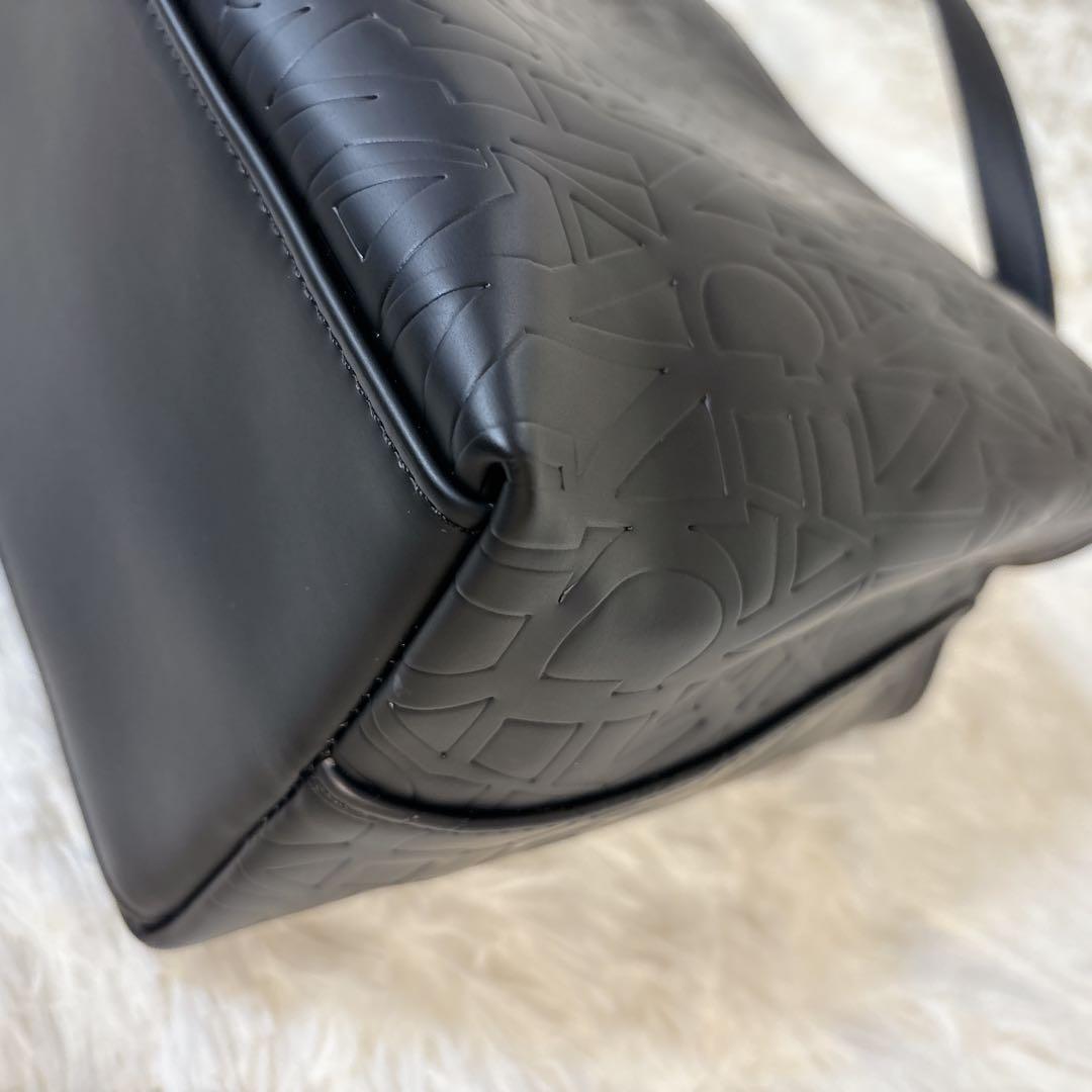 アルマーニ オールオーバー エンボスロゴ 2way ハンドバッグ ショルダー 黒