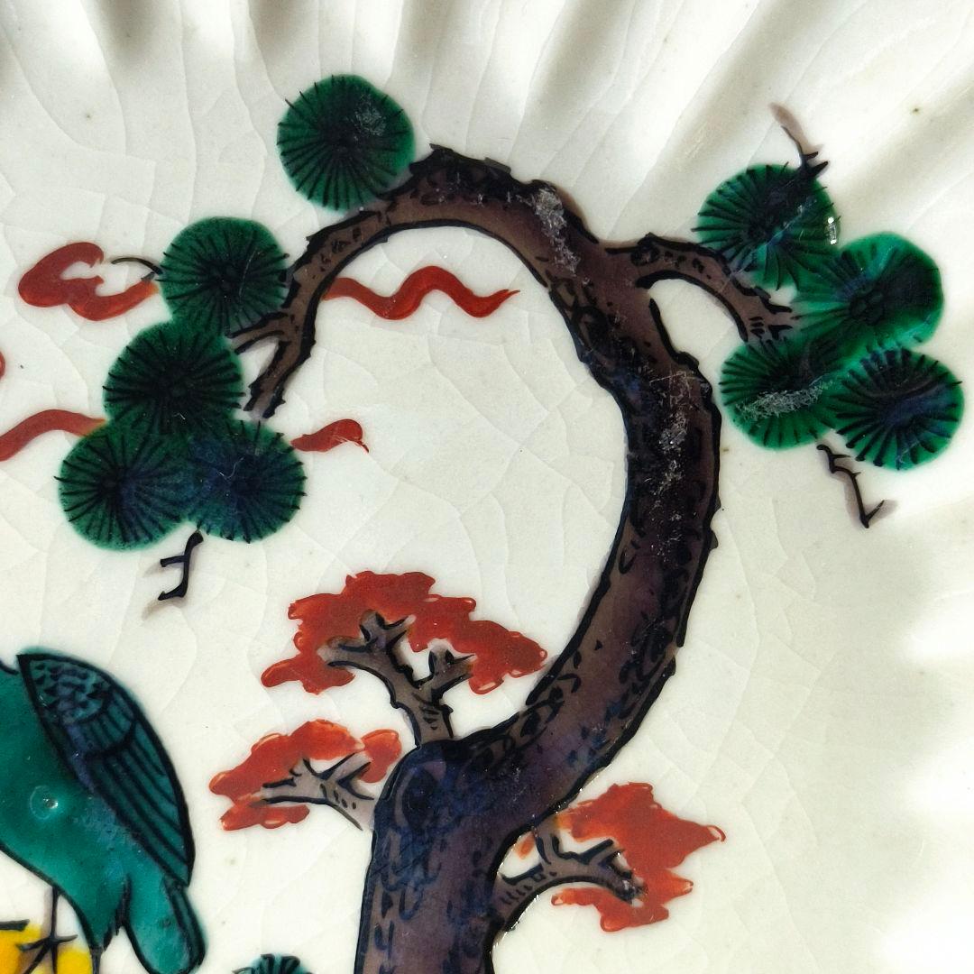 古九谷 中皿 角福 手描き 鷲風景文 口紅あり 江戸骨董 古美術 コレクター放出