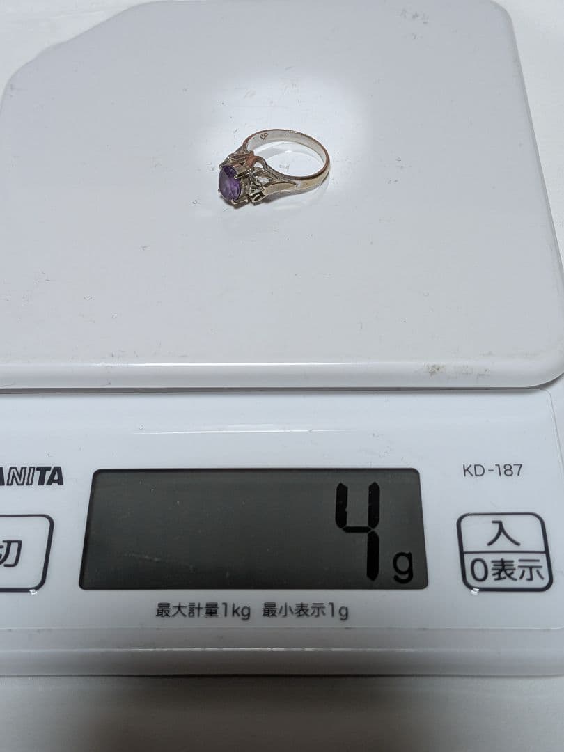 最終値下げ K14WG ホワイトゴールド 石付きリング 4g以上