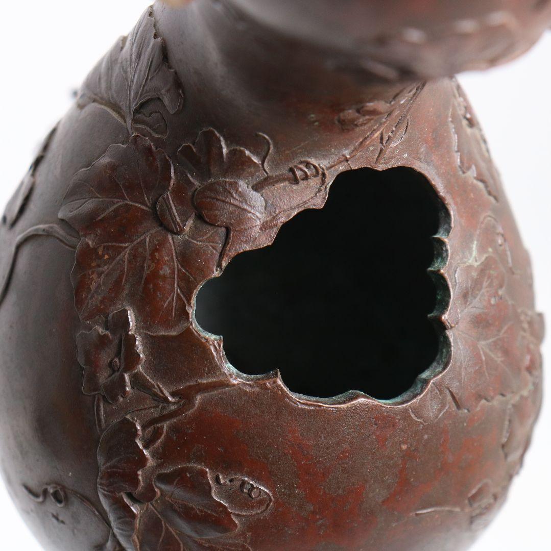 鋳師 金森浄栄作 鋳銅 瓢花入 高岡銅器 共箱　AW827