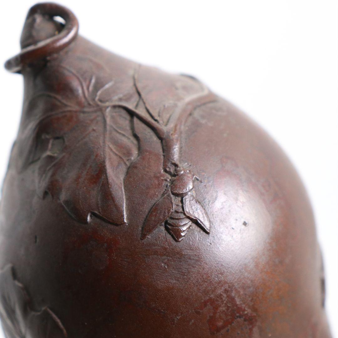 鋳師 金森浄栄作 鋳銅 瓢花入 高岡銅器 共箱　AW827