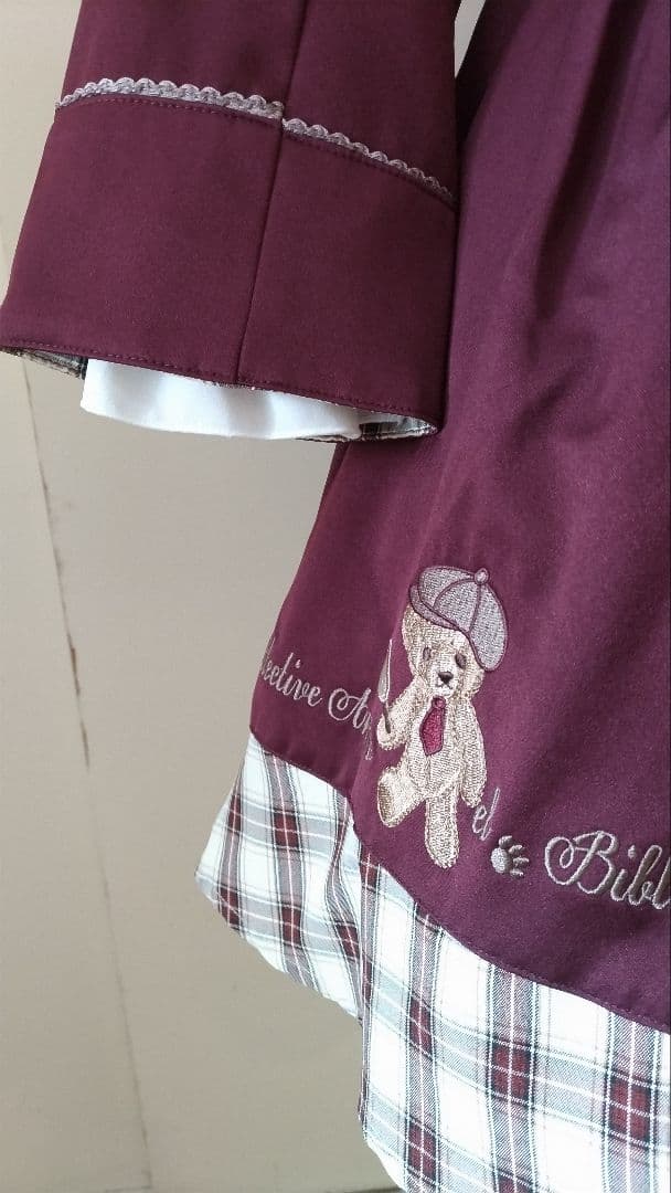 No.2866_アマベル_ボルドーくまちゃん刺繍裏地チェック3点セット