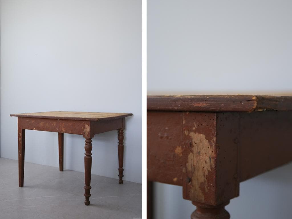 フランスアンティーク古木ダイニングテーブル/木製机/作業台/デスク(79-361