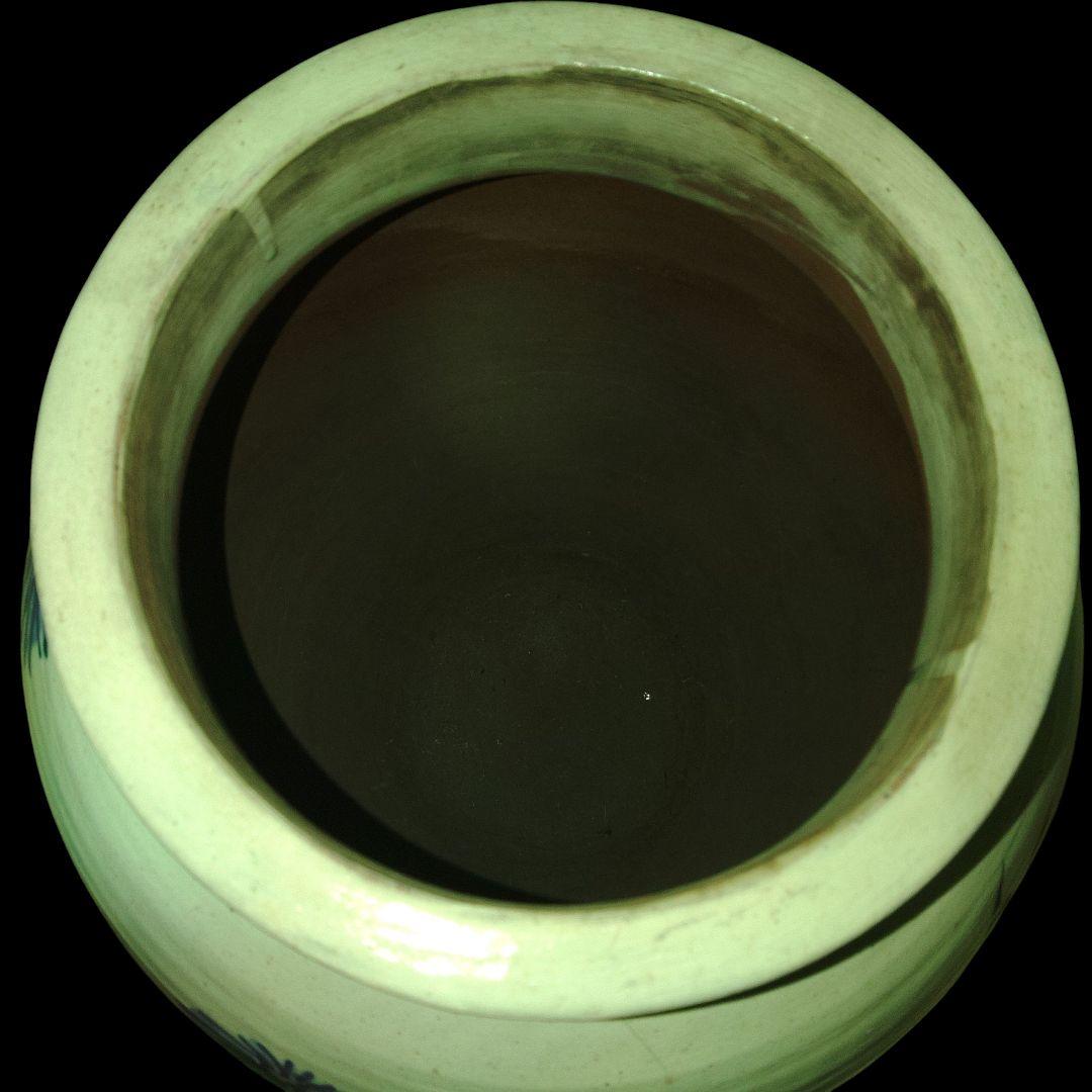 越後豊栄 太丘焼 四君子染付壺 明治美術 骨董品