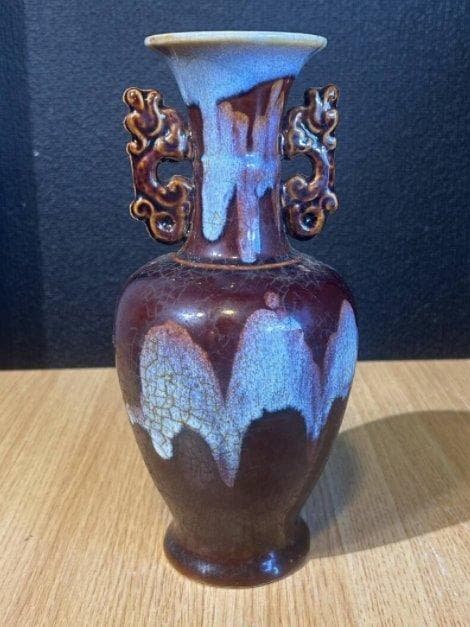 S8010　古美術　中国　金窯　紅袖　双目花瓶　飾壺　花瓶　花器