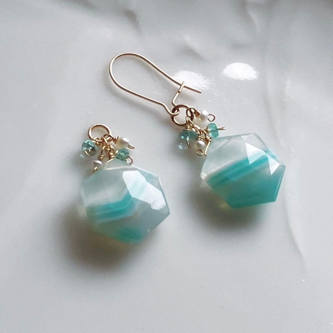 Kaya◆カラーバンデットアゲート×エメラルド×淡水パールチャーム