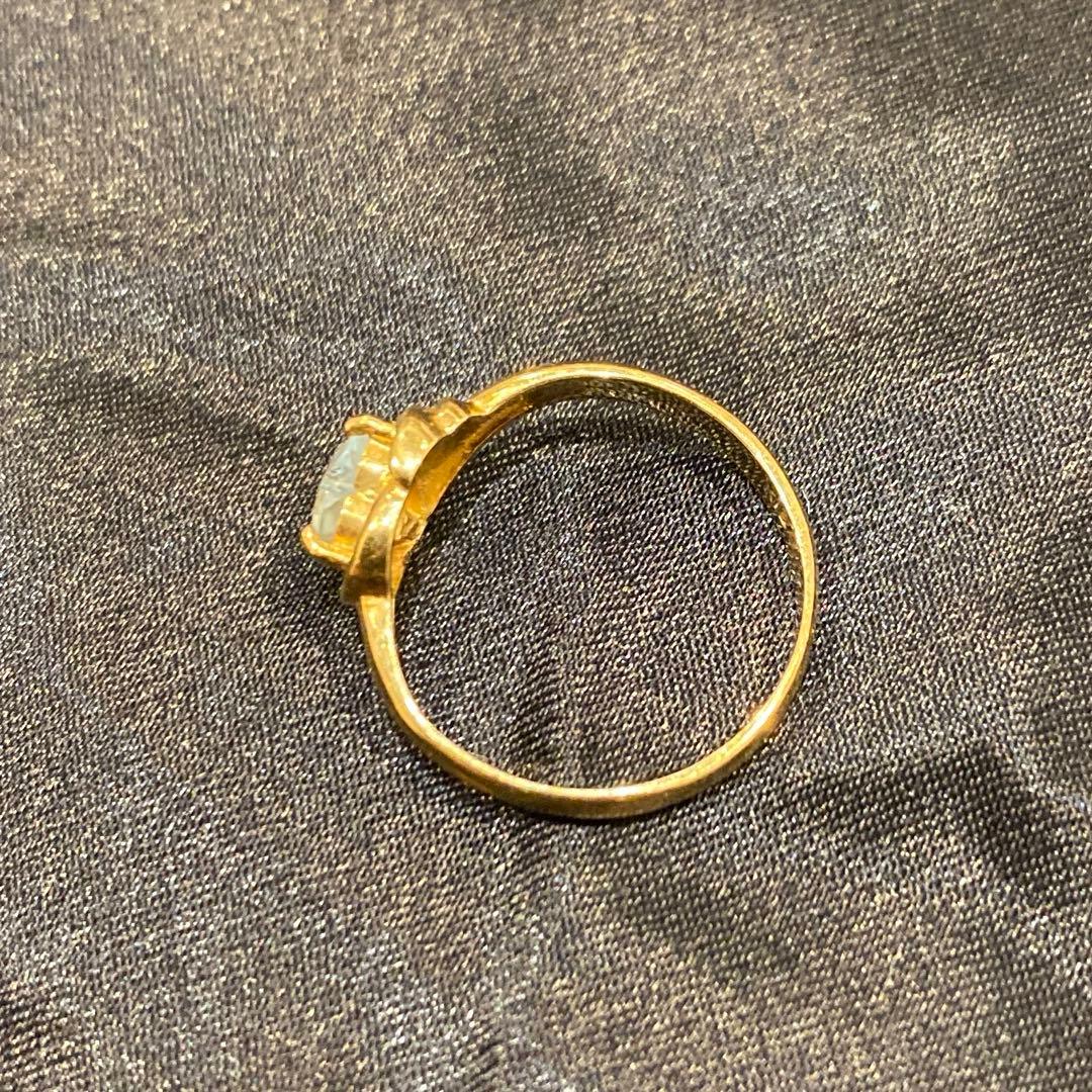 K18 アクアマリン リングハートモチーフ